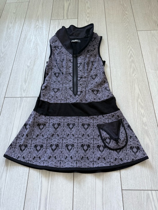 Kollontaï Dresses & Skirts - Kollontai dress black purple damask half zip mini flared sleeveless small summer